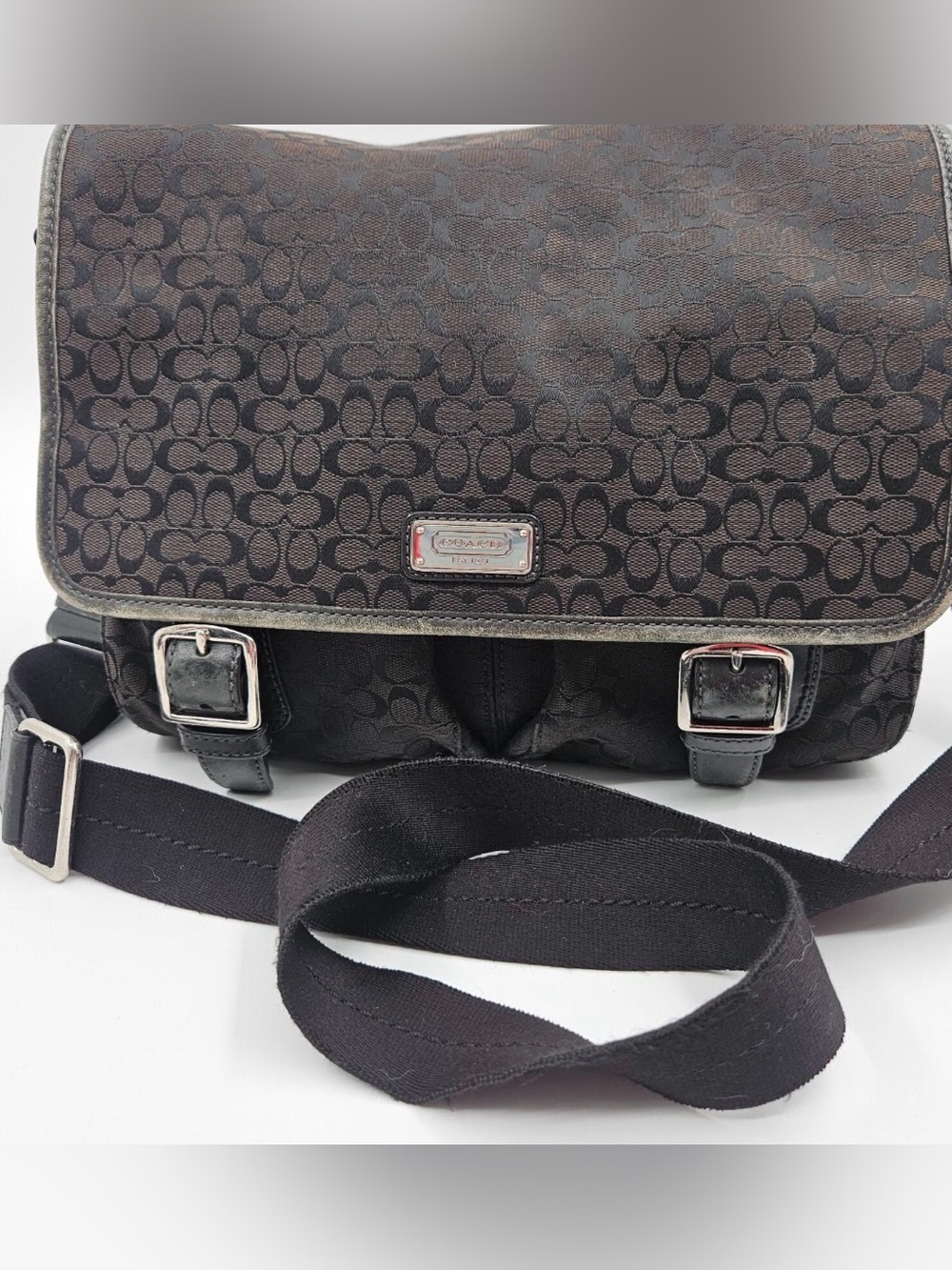Coach Brown and Black Signature Canvas Messenger Bag